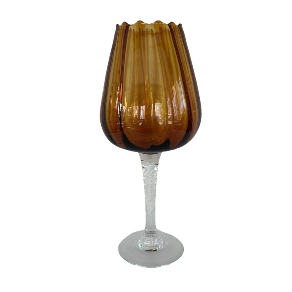 Amber EMPOLI Blown Glass Ribbed Goblet or Snifter